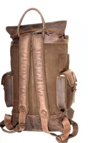 Jagdrucksack Echtleder mit Seitentaschen dunkel