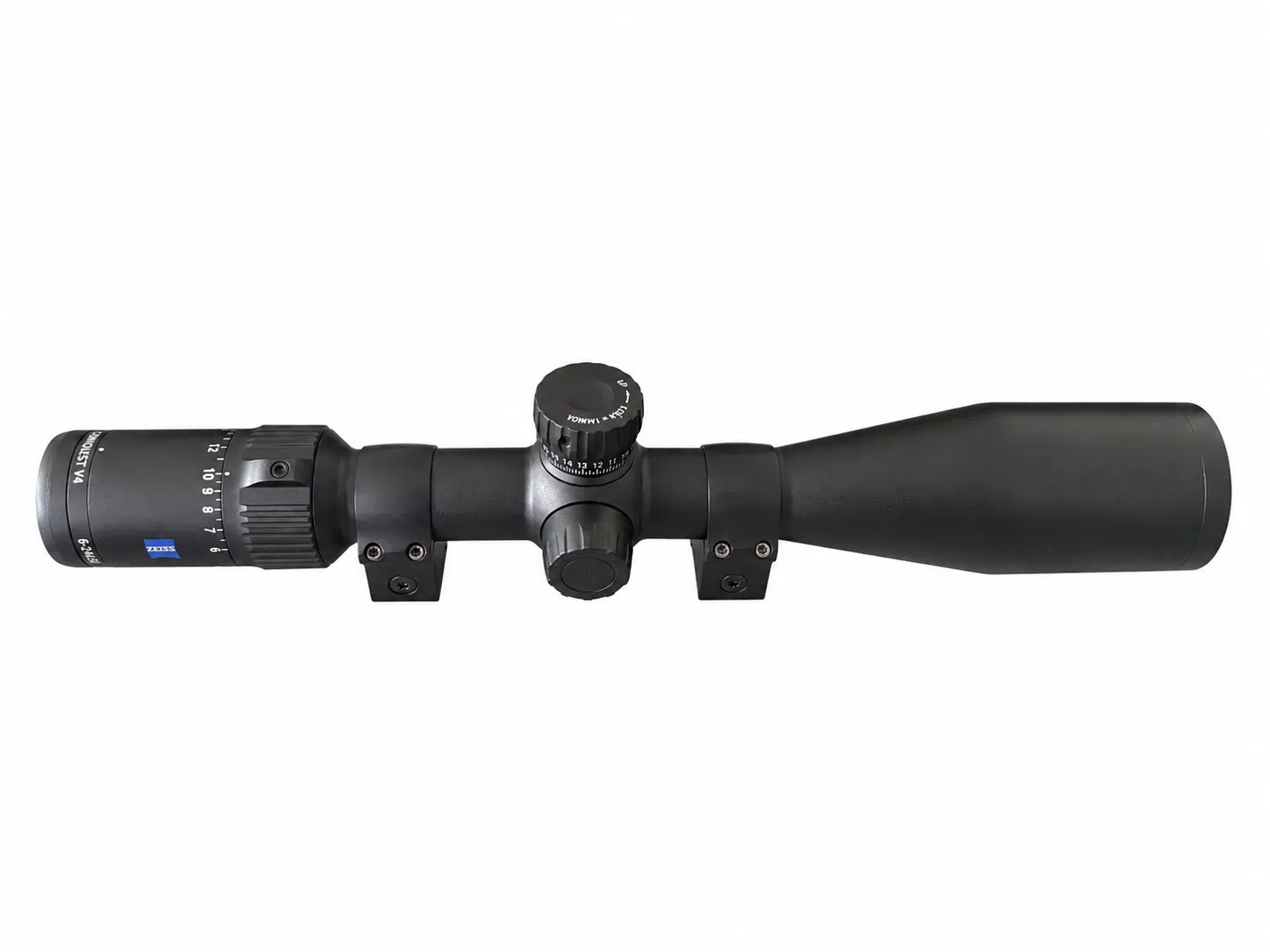 Schwarzes ZEISS Zielfernrohr auf Weiß