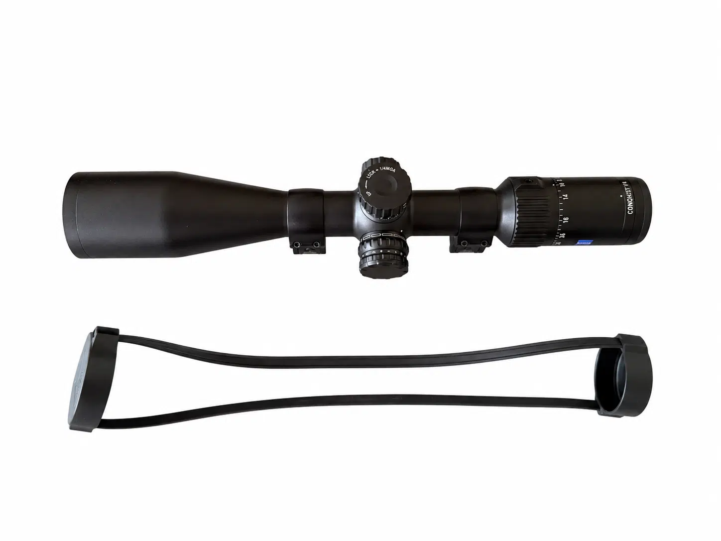 Schwarzes Zielfernrohr mit Linsenschutz